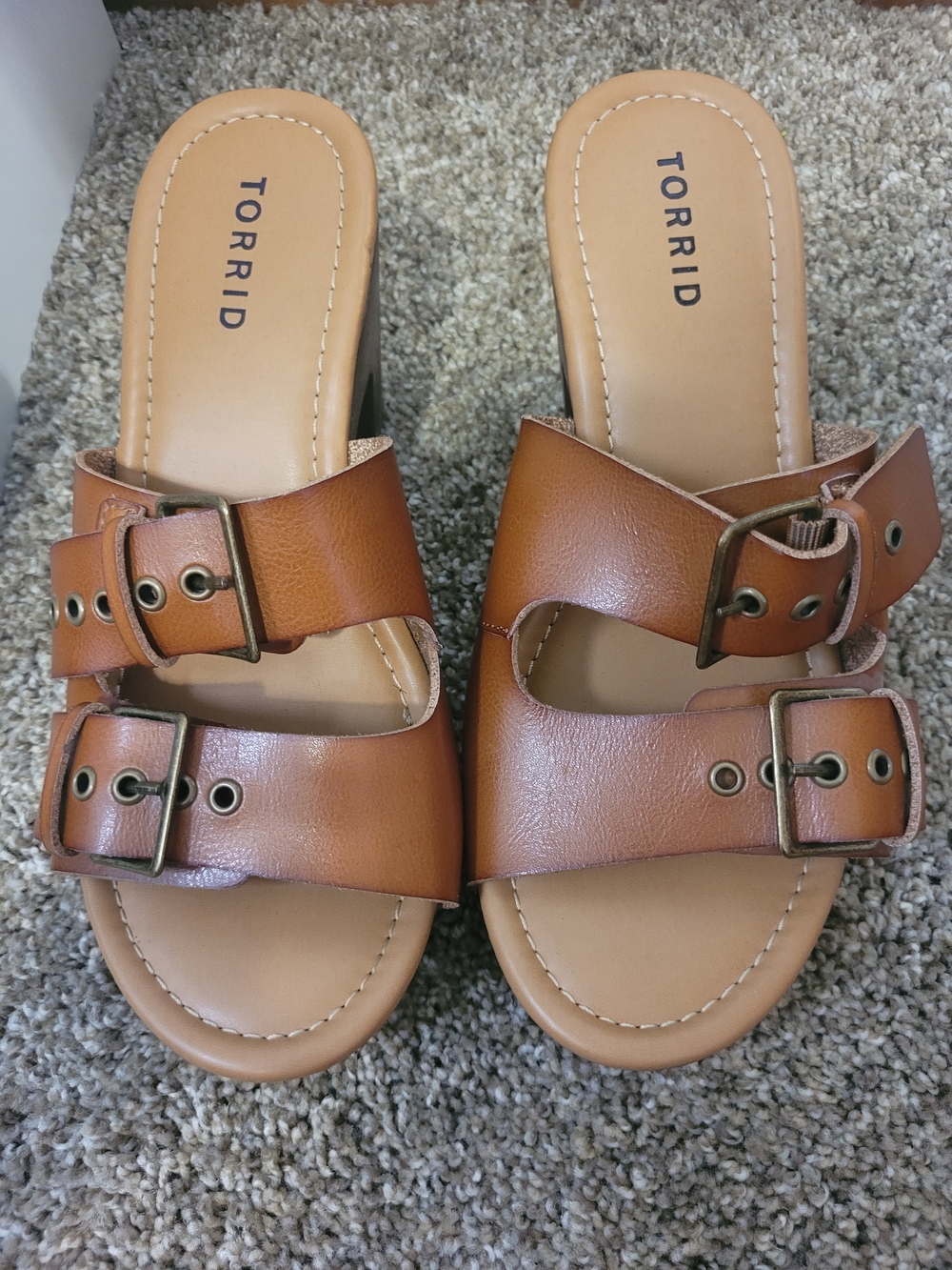 Torrid Tan Buckle Slide Sandals, Sz 7.5WW, NWOT